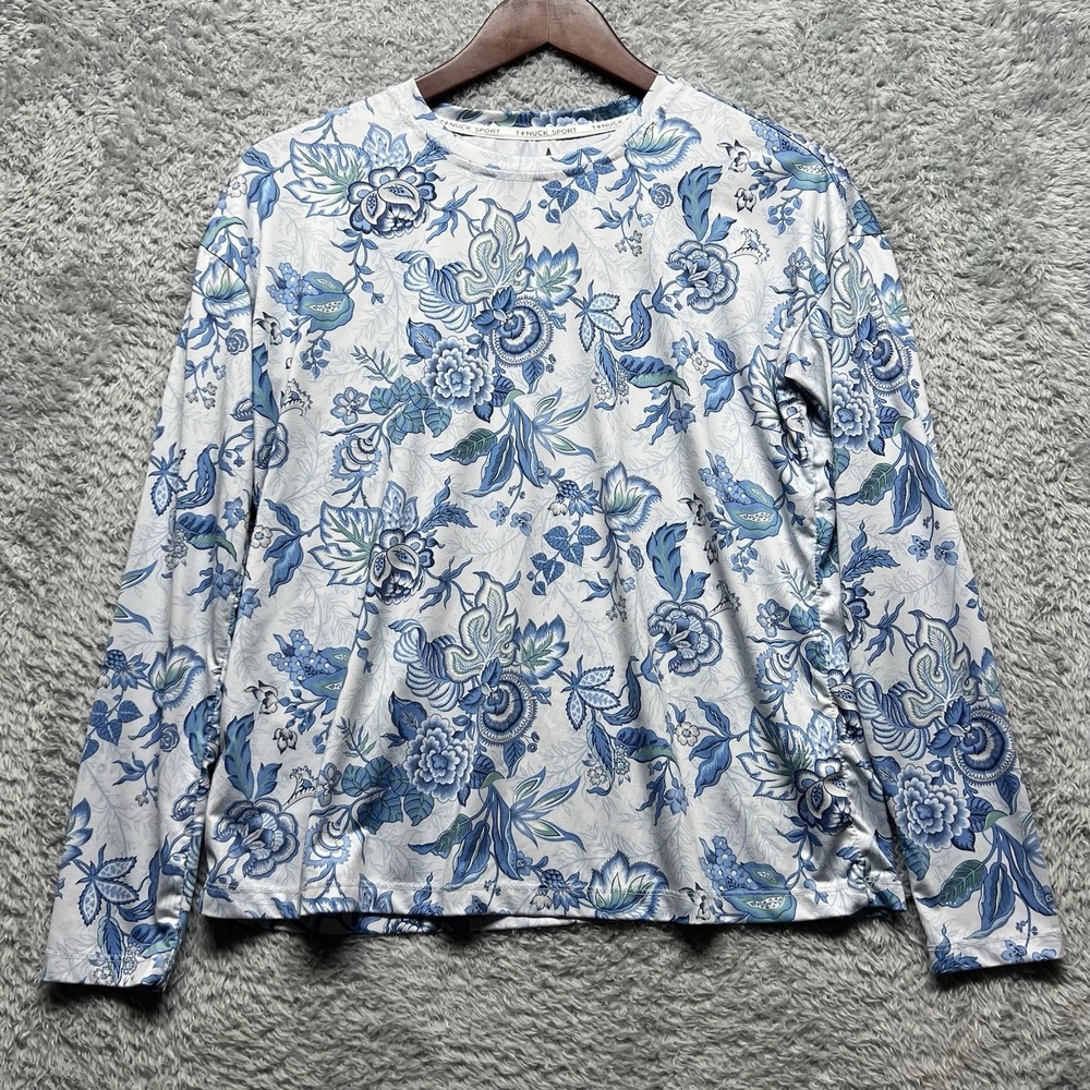 Tuckernuck Top Womens XS Blue White TNuck Sport Heirloom‎ Floral Ryan Boyfriend